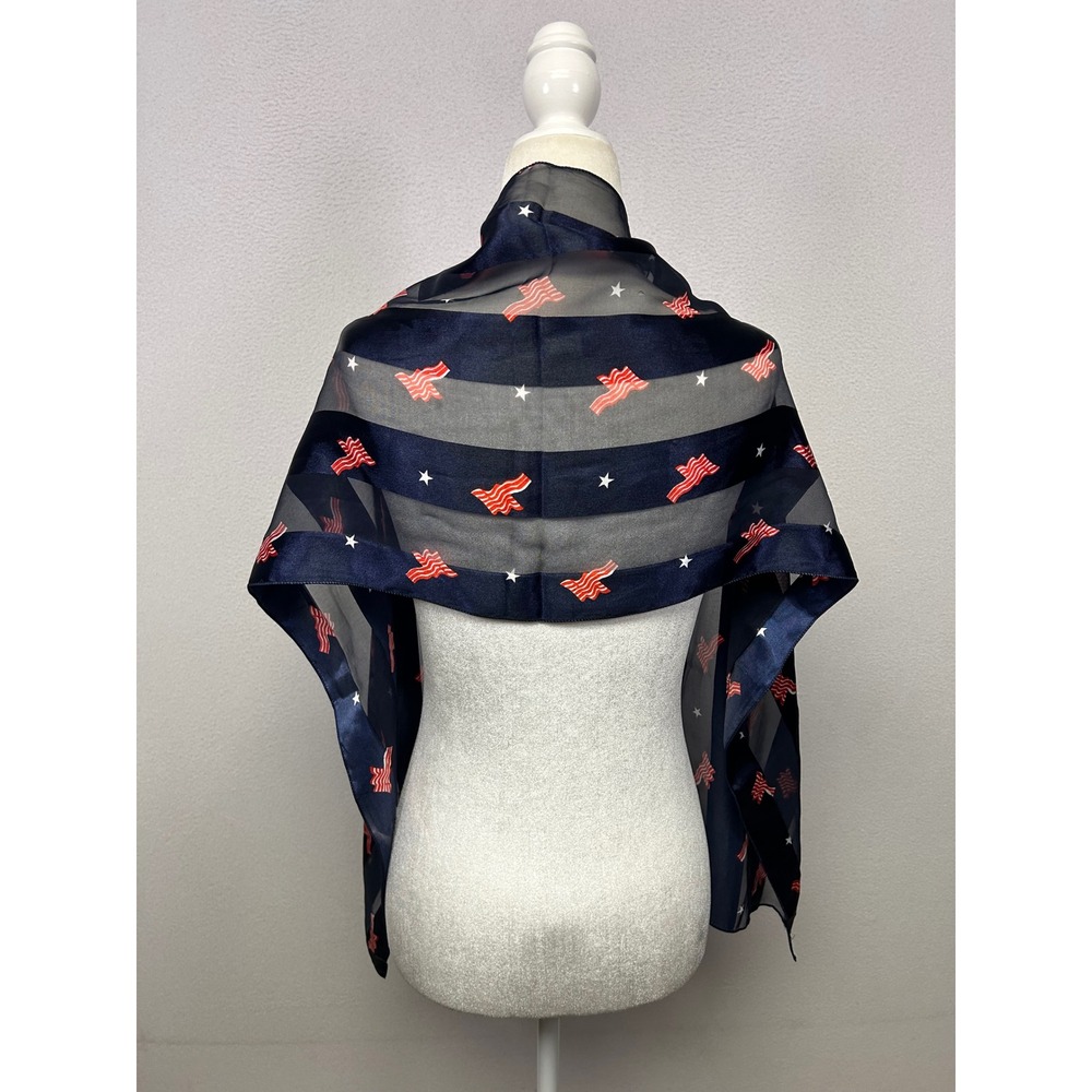 Patriotic Americana Womens OS Navy Blue Stars Stripes Silk Feel Scarf